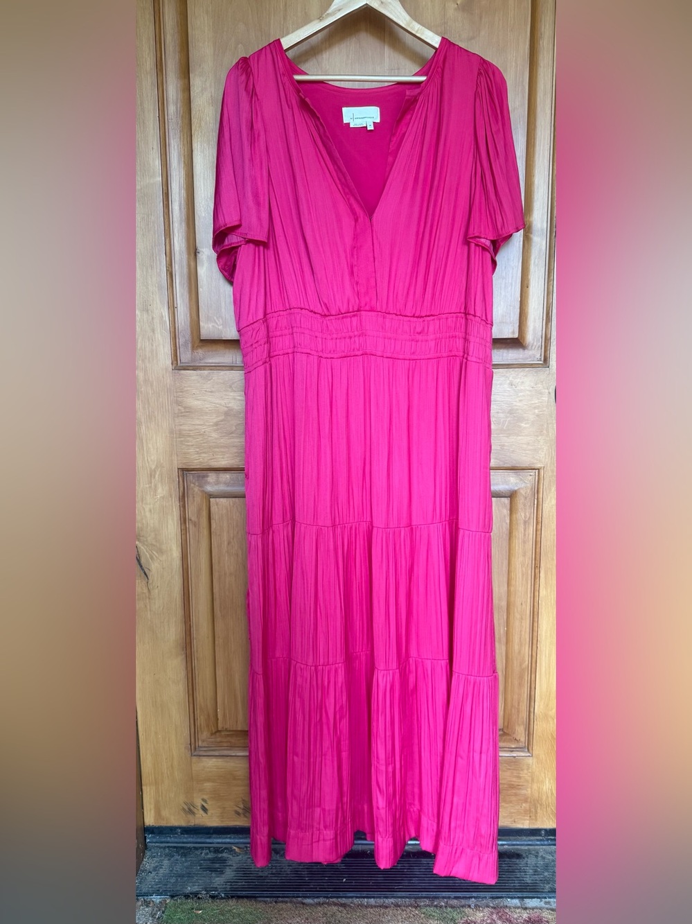 Anthropologie Pink Tiered V-Neck Dress